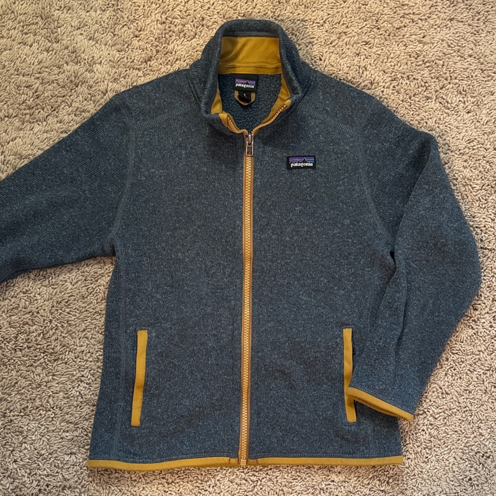 Patagonia Kids Better Sweater Jacket in Charcoal and Mustard
